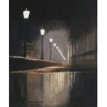 Maggie UNDERWOOD (British b. 1947) Lamplight Walk, Westminster, Acrylic on board, Signed lower left,