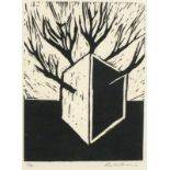 Ros WILLIAMS (British b. 1961) Boxed Tree, Linocut, Signed lower right, numbered 1/50, titled and