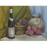 W L (20th Century) Still Life - beetroot, wine bottle and casserole, Gouache, Signed with initials