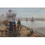 A JUBERTS (19th/20th Century) Figures on a Quayside, Oil on board, Signed lower left, 15cm x 24cm (