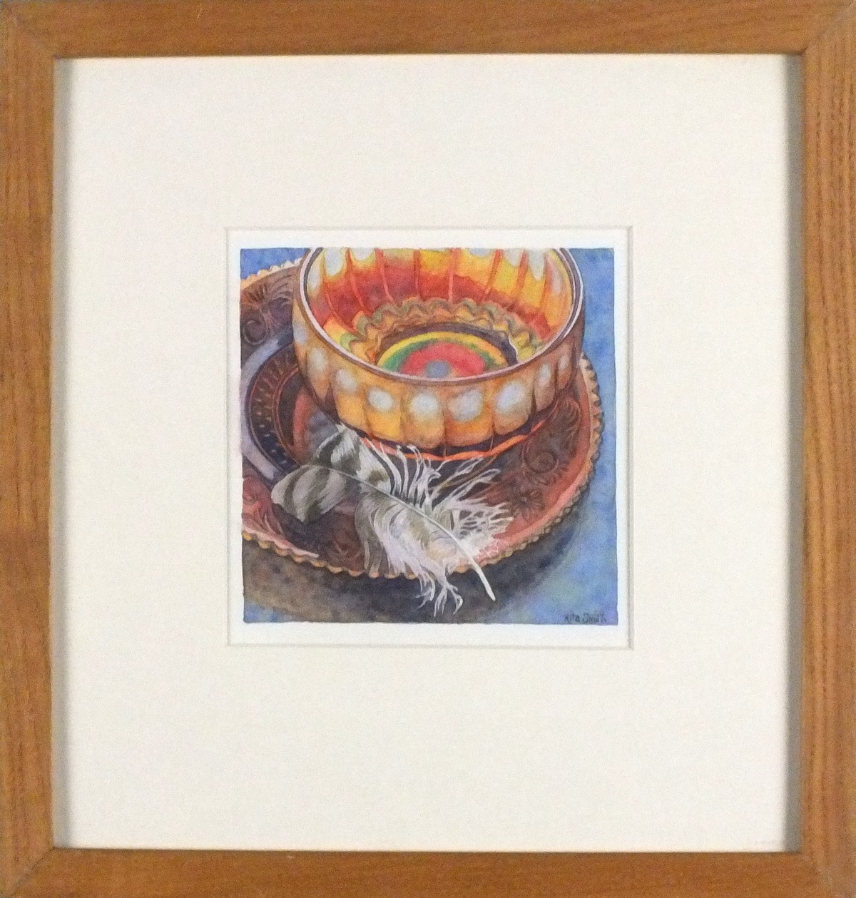 Rita SMITH ( British 20th/21st Century) Amber Plate and Carnival Glass Bowl, Watercolour, Signed - Image 2 of 2