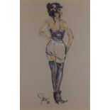 Jean de KEERSMAEKER (20th Century) Woman Wearing Purple Camisole and Stockings, Signed and dated '88