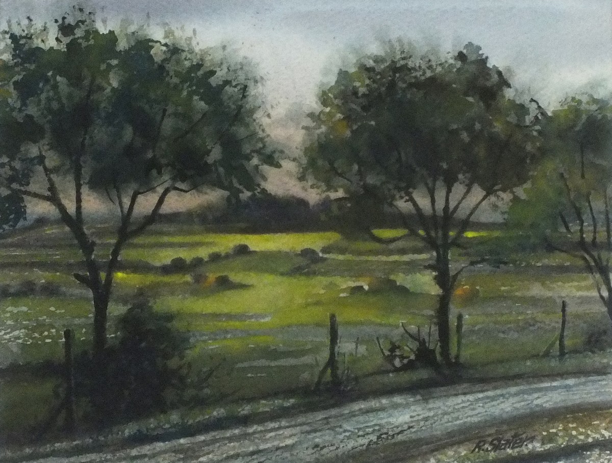 Richard SLATER (British b. 1927) Trees in Evening Light, Watercolour, Signed lower right, 9" x 11.