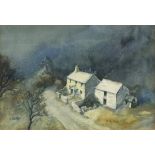 Richard SLATER (British b. 1927) Cottage and Barn in Morning Sun, Watercolour, Signed lower left,