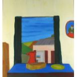 Bob BOURNE (British b. 1931) Blue Table and Red Jug, Oil on board, Inscribed with title verso, 31.5"