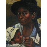 Joan RILEY (British 1920-2015) Colombian woman and child, Oil on canvas, Studio Sale stamp verso,