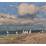 Sidney LEE (British 1925-2013) Cloud Marazion Beach, Oil on board, Signed lower right, inscribed and