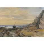 *** SMITH (British 19th Century) Beached Fishing Vessel in a Quiet Cove, Watercolour, Signed and