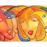 Vivian ORCHARD (British 20th/21st Century) Women's Heads, Acrylic on canvas, Inscribed verso 11.