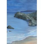 Liz BEARD (British 20th/21st Century) Cornish Headland, Oil on canvas, Signed lower left, label