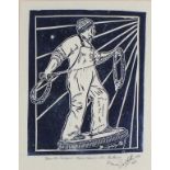 Simon BRADLEY (British 20th/21st Century) Throw Out the Line, Lino-cut, Signed, monogrammed, titled,