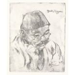 Bernard Howell LEACH (British 1875-1962) Portrait of Ogata Kenzan VI, Etching, Bearing initials to