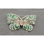 A silver butterfly brooch / pendant set with marcasite and plique a jour