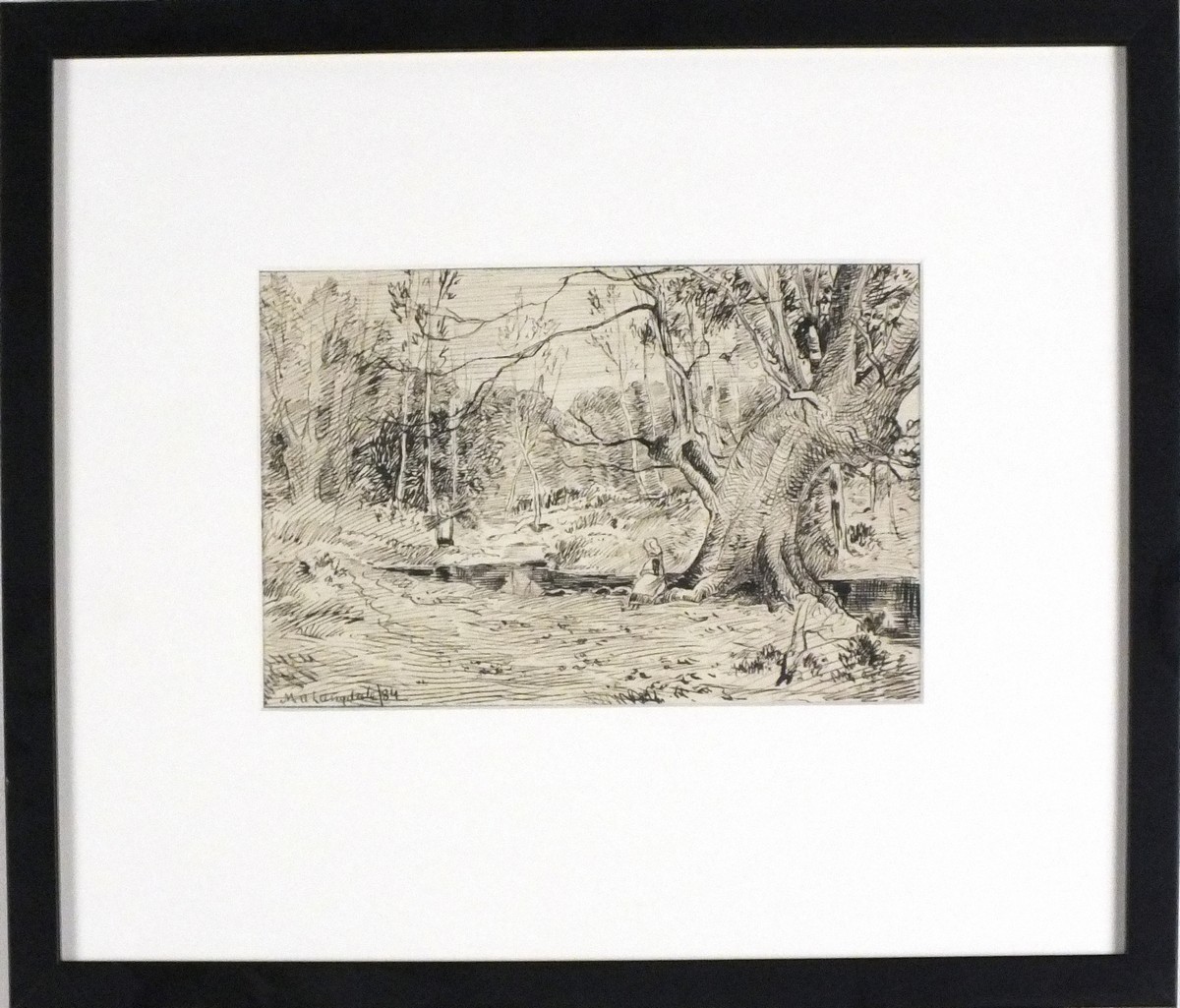 Marmaduke A LANGDALE (British 1840-1905) Pensive Girl Under a Tree, Pen and ink, Signed and dated ' - Bild 2 aus 2