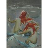 George LAMBOURN (British 1900-1977) Red-headed Girls Playing in the Surf, Oil on board, Signed verso