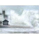 Maggie UNDERWOOD (British b. 1947) Stormy Waves, Penzance Prom, Acrylic on canvas, Signed lower