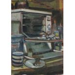 Geoffrey UNDERWOOD (British 1927-2000) Kitchenette, Oil on board, Signed lower right, 24" x 15" (