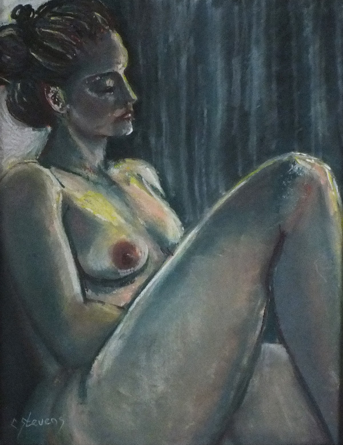 Colin STEVENS (British b. 1950) Seated Nude, Pastel on paper, Signed lower left, 15.25" x 11.25" (