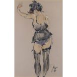 Jean de KEERSMAEKER (20th Century) Woman Wearing Stockings and Camisole, Signed and dated '88