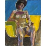 Samuel DODWELL (British 1901-1990) Nude Seated in a Yellow Chair, Oil on canvas, Signed lower right,