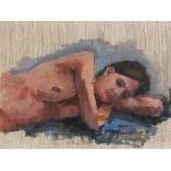 Eric WARD (British b 1945) Nude Reclining, Oil on board, Signed lower right, 11" x 15.25" (28cm x