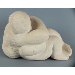 Theresa GILDER (British b. 1935) Reclining Mother and Child, Portland stone, Signed with initials to