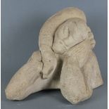 Sven BERLIN (British 1911-1999) Poseidon and Salmon, Portland stone, Signed with monogram, 13.75" (