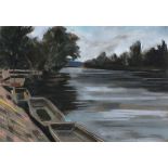 Helmut WEISSENBORN (German 1898-1982) Punts on a River probably the Thames nr. Windsor, Pastel,