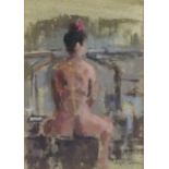 Eric WARD (British b. 1945) Nude Seated Astride a Stool, Gouache, Signed in pencil lower right, 9" x