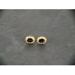 14ct yellow gold oval sapphire and brilliant cut diamond cluster studs, diamond carat weight