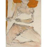 John EMANUEL (British b. 1930) Nude Seated Cross-legged, Pen and watercolour, Signed in pencil lower