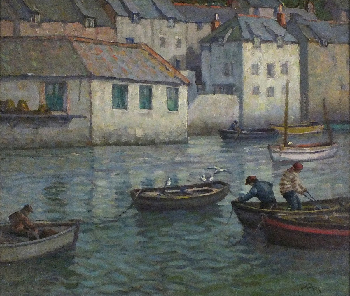 WITHDRAWN John Anthony PARK (British 1880-1962) Polperro - fishermen tending to their vessels, Oil