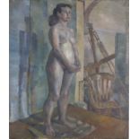 Geoffrey UNDERWOOD (British 1927-2000) Nude Standing in a Studio, Oil on canvas, 30" x 24" (76cm x