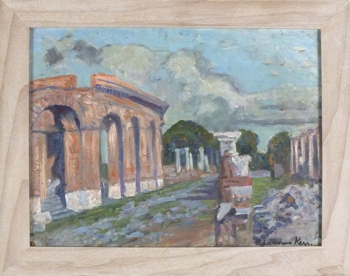 Elizabeth Lamorna KERR (British 1904-1990) Ostia Antica - Rome, Oil on board, Signed lower right, - Bild 2 aus 2