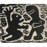 Michael BROIDO (British 1927-2013) Man with a Gun, Black and white relief print, 11.5" x 15.25" (