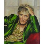 Jan Merrick HORN (British b. 1948) Portrait of Rod Stewart - reclining wearing a green jacket, Oil