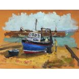 Eric WARD (British b. 1945) F. V. Little Christina on the Slipway at St Ives, Oil on board, Signed