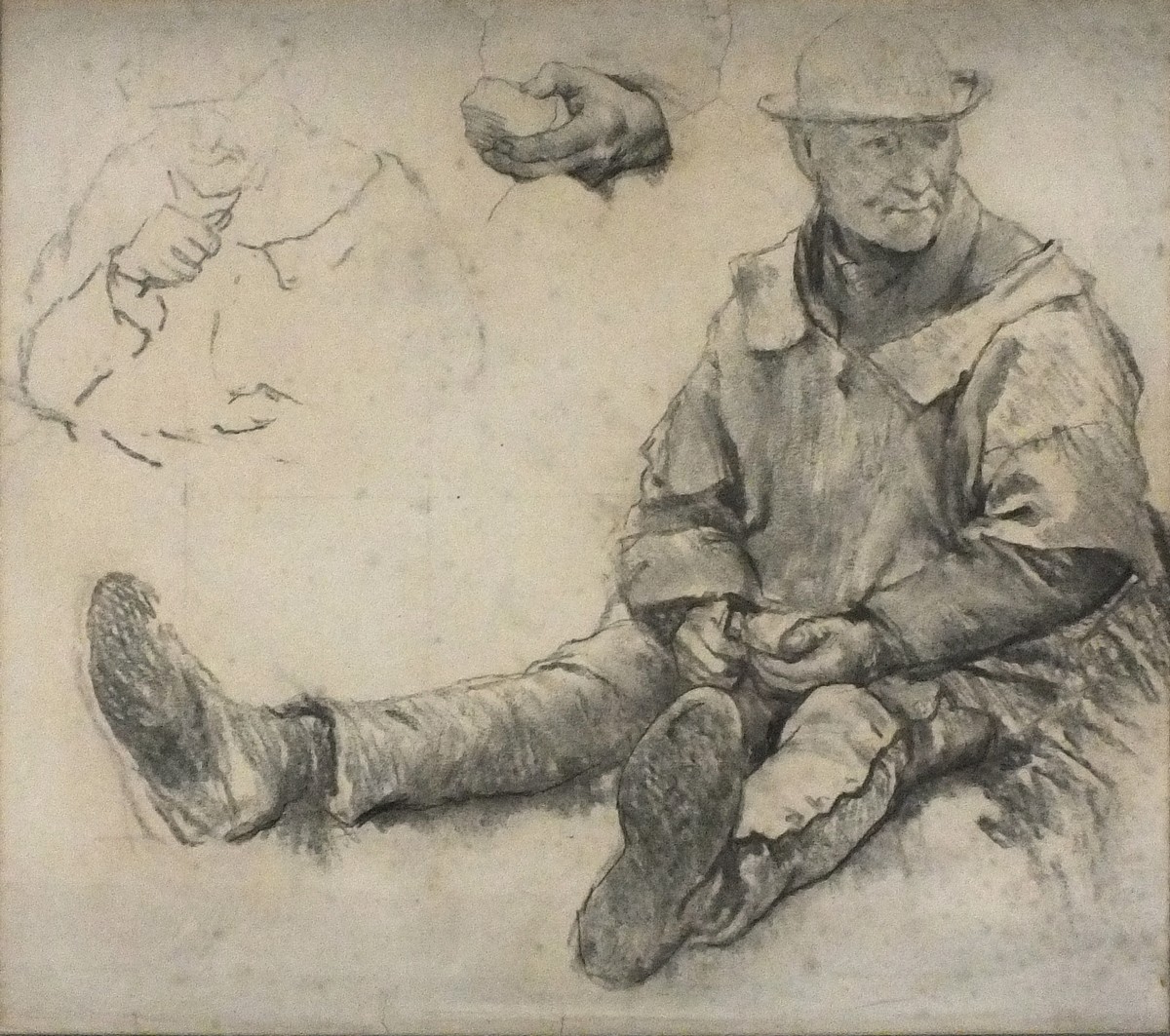 Follower of Hubert von HERKOMER (German/British 1849-1916) Seated Farm Worker, Charcoal sketch, 15.