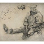 Follower of Hubert von HERKOMER (German/British 1849-1916) Seated Farm Worker, Charcoal sketch, 15.