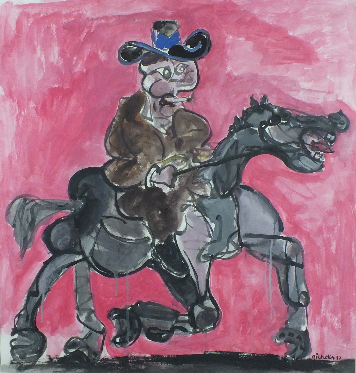 Mark J NICHOLLS (Cornish Contemporary) Study Cowboy, Egg tempera on paper, Signed and dated '17