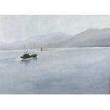 C M M (20th Century) Fishing Vessel Misty Morning, Oil on canvas laid down, Signed with initials