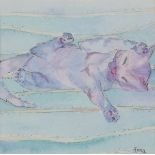 Anna HALL (British b. 1967) Pink Pussy, Watercolour, Signed lower right, label verso with title,