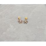 A pair of daisy style earrings set with garnet and diamonds