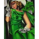 Jan Merrick HORN (British b. 1948) - in the manner of Tamara de Lempicka Young Lady with Gloves, Oil