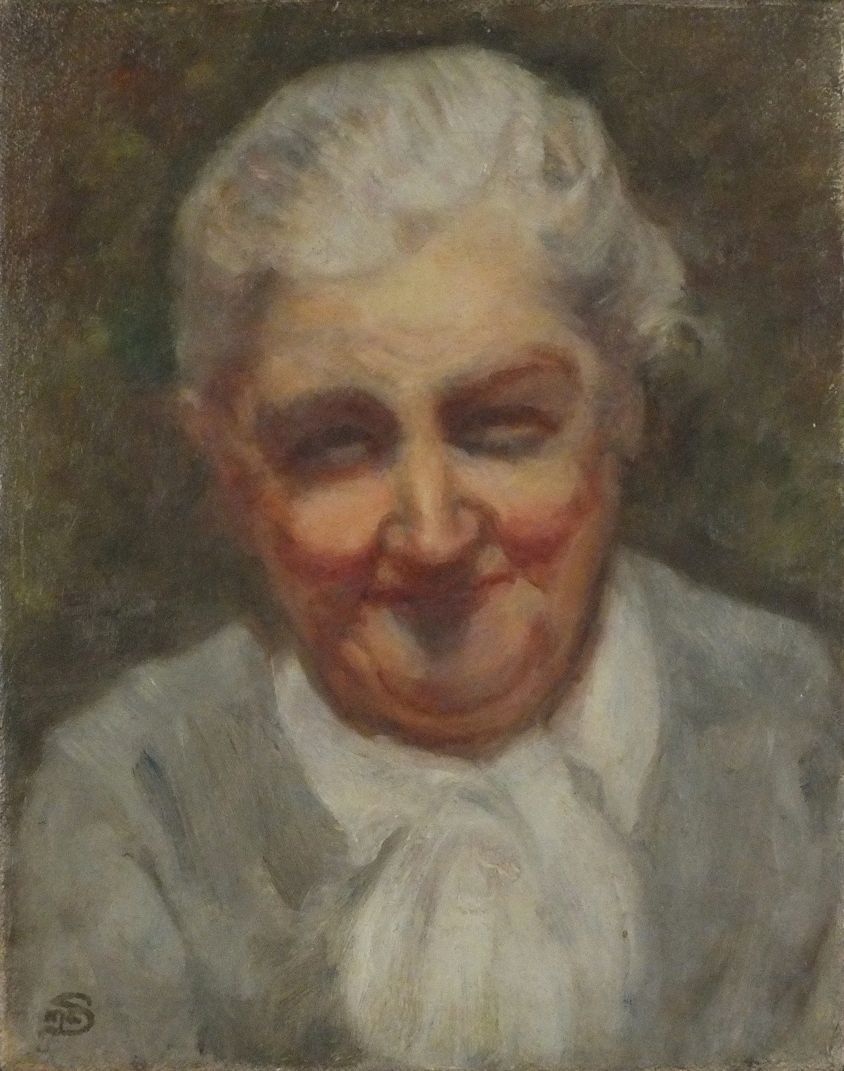 20th Century British Portrait of an Elderly Woman, Oil on canvas, Signed with monogram lower left,