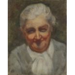 20th Century British Portrait of an Elderly Woman, Oil on canvas, Signed with monogram lower left,