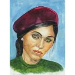 Helen S. JONES (British b. 1953) Girl in the Red Beret, Watercolour, Signed lower right, inscribed