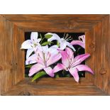 Alan WESTON (British b. 1951) Pinks & White Lillies, Oil on board, Signed lower right, 15.75" x 20.