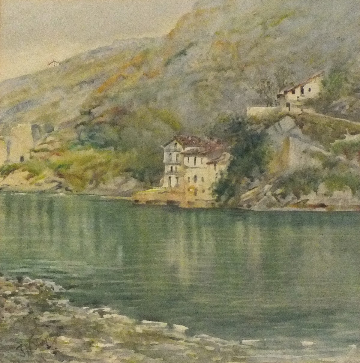 Fredrick William STRUGE (19th/20th Century) Villa on an Italian Lake, Watercolour, Signed lower