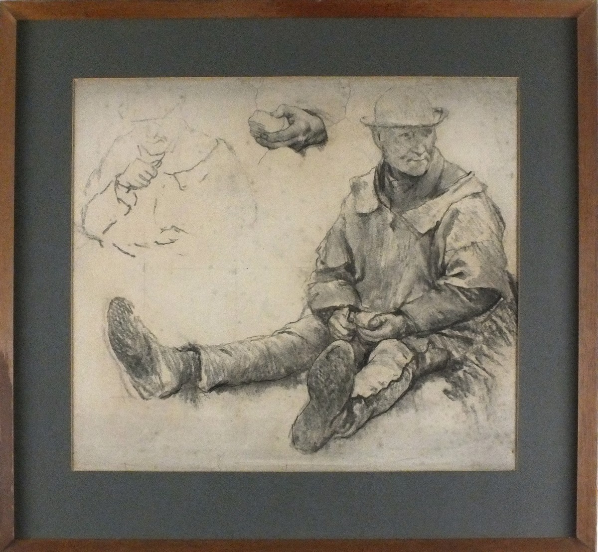 Follower of Hubert von HERKOMER (German/British 1849-1916) Seated Farm Worker, Charcoal sketch, 15. - Bild 2 aus 2
